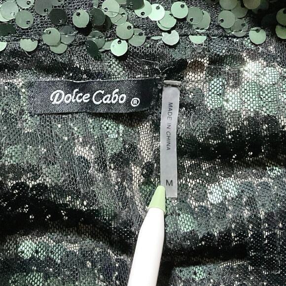 EUC Dolce Cabo 80s MTV Drape-Front Sequin Evening Jacket Sz. M [4-6] Dark Green - Picture 4 of 8